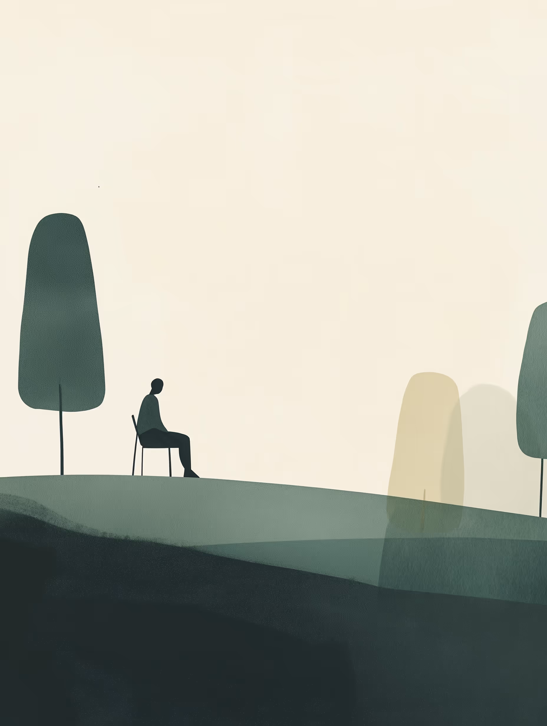 Sitzende Person in ruhiger Landschaft neben Bäumen. Bild für persönliche Beratung und Einzelgespräche bei Andrea Wilk in Kassel.